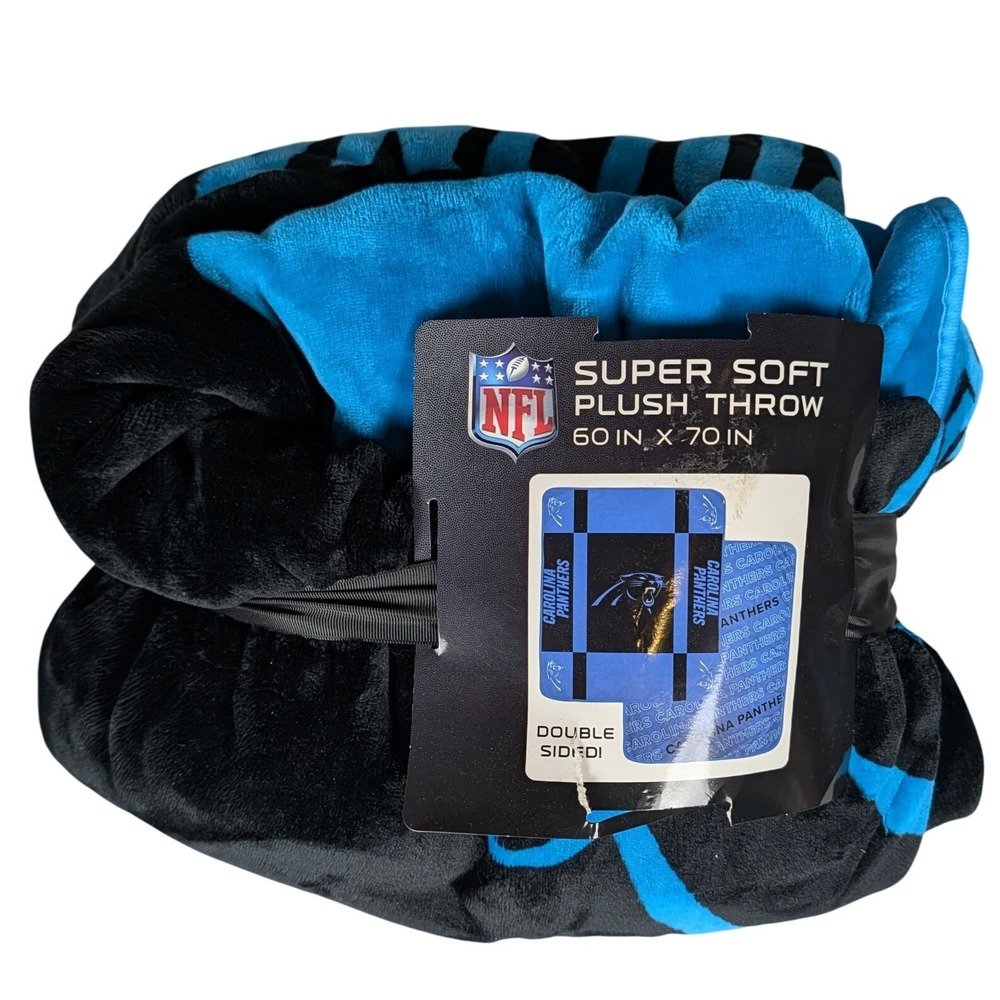 NFL Carolina Panthers Super Soft Plush Throw Blanket Double Sided Blue Black